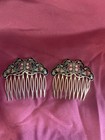 Vintage Cloisonn   Hair Comb Pair - Set Of 2