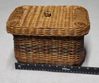Vintage Woven Wicker Lidded Basket Rectangular Storage Cottagecore Boho 10 