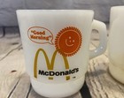 Mcdonald s Fire King Good Morning Coffee Mugs Cups Set Of 2 Milk Glass Vintage