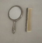 Vtg Silver Plated Vanity Set Embossed Floral Scroll Hand Mirror   Comb Read