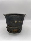 Mini Viking Embossed Cast Iron Small Stove Heater Ashtray Grill Wood Handle Vtg