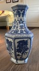 Large Antique Chinese Blue On White Hexagon Porcelain Vase