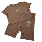 Skims Soft Lounge Rib Cropped T-shirt   Leggings Set Team Usa Sienna M l