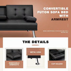 Black 66 In  Faux Leather Upholstered Convertible Folding Futon Sofa Bed 2 Cu   