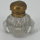 Antique Inkwell Crystal Glass Brass Lid Art Deco Grandpacore Dabs - Vtg Writer