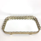 Vintage Mirror Vanity Tray Ornate Gold Tone Filigree Dresser Display Perfume