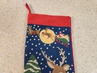 Vintage Needlepoint Christmas Reindeer Rudolph Stocking Wool Red Velvet Back