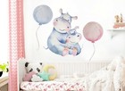 Baby Hippo Blue Pink Balloon Wall Decal Sticker Room Gift Decor