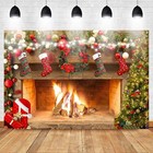 5x3ft Merry Christmas Fireplace Photo Backdrop Xmas Socks Trees Background