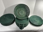 Vintage Wicker Paper Plate Holders   Bowl Set Of 19 Green Picnics   Camping