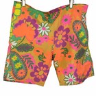 Vintage 60s Flower Power Psychedelic Cotton Surf Board Swim Trunk Shorts 34 36