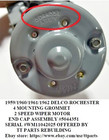 1959 60 61 62 Delco-rochester 4 Mount 2 Speed Wiper Motor Tested   Works