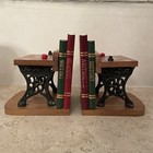 Vtg Enesco  school Daze  School Desk Bookends Pair 5 5  Tall Wood Cast Iron 1970