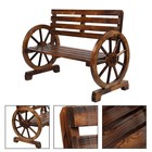 Wood Wagon Wheel Style Rustic Outdoor Garden Bench Brown With Backrest