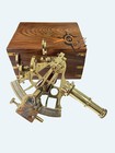 Nautical Brass Sextant With Wooden Box Navigational Astrolabe Ship s Instrument