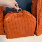 Vtg 3pc Quilted Appliance Covers Burnt Orange Wooden Rings Mixer blender toaster