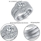 Trio Halo Round Cz Engagement Wedding Ring Set 925 Sterling Silver For Women