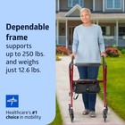 Medline Superlight Folding Aluminum Mobility Rollator Walker  Red  250 Lb  Weigh