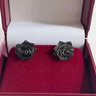 2 5ct Lab Created Diamond 14k Black Gold Plated Womens Rose Flower Stud Earrings