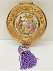 De Limoges Vintage Makeup Mirror Compact W  Purple Tassel Gold Tone Paris France
