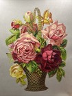 Antique Victorian Die Cut Print Scrap Large Rose Basket