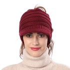 Womens Beanietail Warm Knit Messy High Bun Ponytail Visor Beanie Cap Hat
