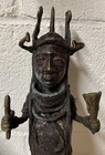 Vintage Benin Bronze Chief Statue Sculpture Nigeria 12    Tall Nice Detail 