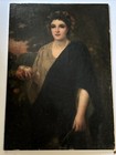 Large Antique Portrait 19th Century Master Woman Apples Glowing Landscape 46 