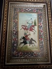Vintage Persian Miniature Polo Players Painting With Fine Inlaid Khatam Frame