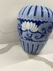 Lrg Chinese Porcelain Blue   White Temple Jar Lotus Design Mid-band