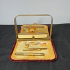 Vintage 7 Piece Gold Tone Nail Manicure Set In Case Antique