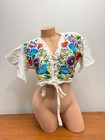 Traditional  Mexican  Embroidered Crop Tunic Blouse Size L