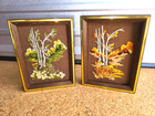 Vtg Crewel Wall Art Framed Pictures Set Of 2  6 X 8  Daisies Fall Leaves