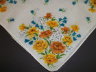 Vintage Ladies Floral Handkerchief Hanky Blue Tulips Orange   Yellow Carnations