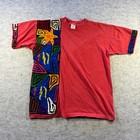Vintage 80s Kuna Mola Applique L T-shirt Panama Fish Folk Art Red Single Stitch