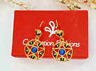 Victoria Gold Plated Blue Bead Filigree Earrings  Lead Free   Nickel Free 