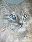 Vintage Frisky Cat Portrait Head Painting Framed Art Ornate Gold Frame 15  X 17 