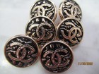 Chanel 6 Buttons Black  Gold Tone Metal Cc   20mm So Pretty Lot 6