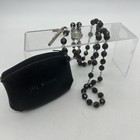 Vintage Catholic Rosary Beads Faceted Brown W Crucifix   Pouch Silver Tone Inri