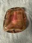 Unmarked Pink Glass Ashtray Mid Century Modern Art Glass Square Dish Decor
