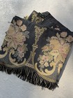 Antique 1800s Victorian Tapestry Brocade Dark Floral Fringe Curtain Valance