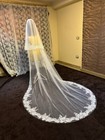 Bridal Veil Lace Edge 2 Layers With Scattered Pearls Free Ship