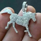 2ct Round Cut Diamond Running Horse Pendant 14k White Gold Over