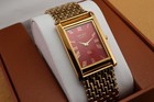 Vintage Seiko Slim Quartz Men s Wrist Watch Red  Dial With Gold Bracelet 