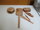 Vintage Art Deco Celluloid Bakelite Vanity Set Mirror 6 Pc Set   Lids Tan Brown
