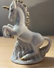 Rearing Unicorn Figurine Statue Porcelain White W gold Trim Unicorn 8    H Pretty 