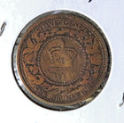 1864 New Brunswick Provincial Canada 1 Cent Penny  short 6 