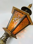 Vintage 60s Amber Glass Wood Brass Hanging Swag Lamp Light Goth Mid Century