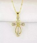 1ct Moissanite Modern Cross Pendant Necklace In 14k Yellow Gold Sterling Silver