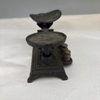 Vintage Cast Iron Miniature Balance Scale With 4 Solid Brass Weights Kitchen